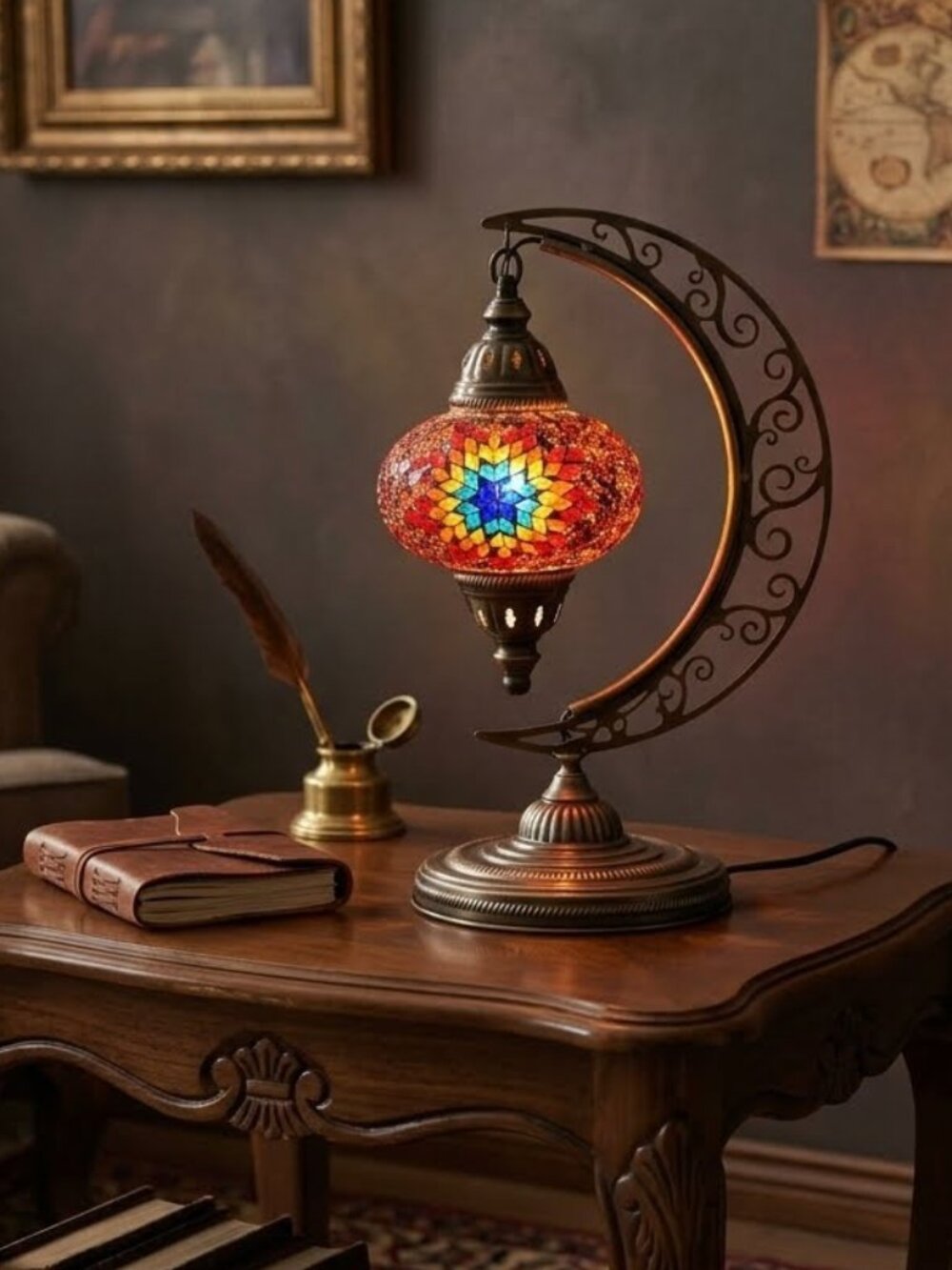 Turkish Mosaic Moon Table Lamp Flame